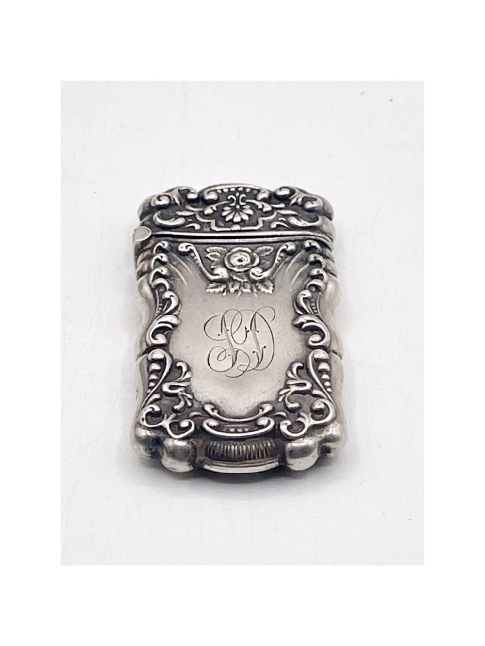 Antique 925 Sterling Silver Vesta Match Safe Case Engraved Monogramed